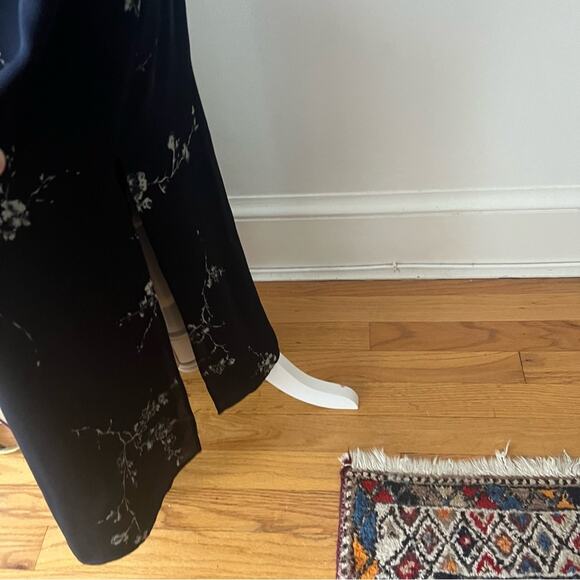 Vintage Navy Silk Floral Print Midi Skirt - Picture 3 of 6